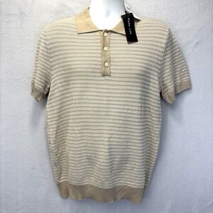 NWT Mark Law Knit Polo Shirt Mens Small Beige Striped Quiet Luxury Preppy Office